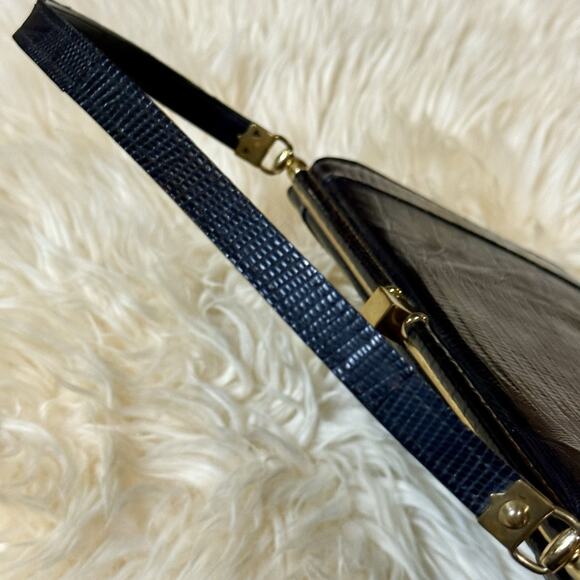 Vintage 50s 60s Black Lizard Top-handle Structured Purse Luxury Handbag MCM Glam - Picture 16 of 16